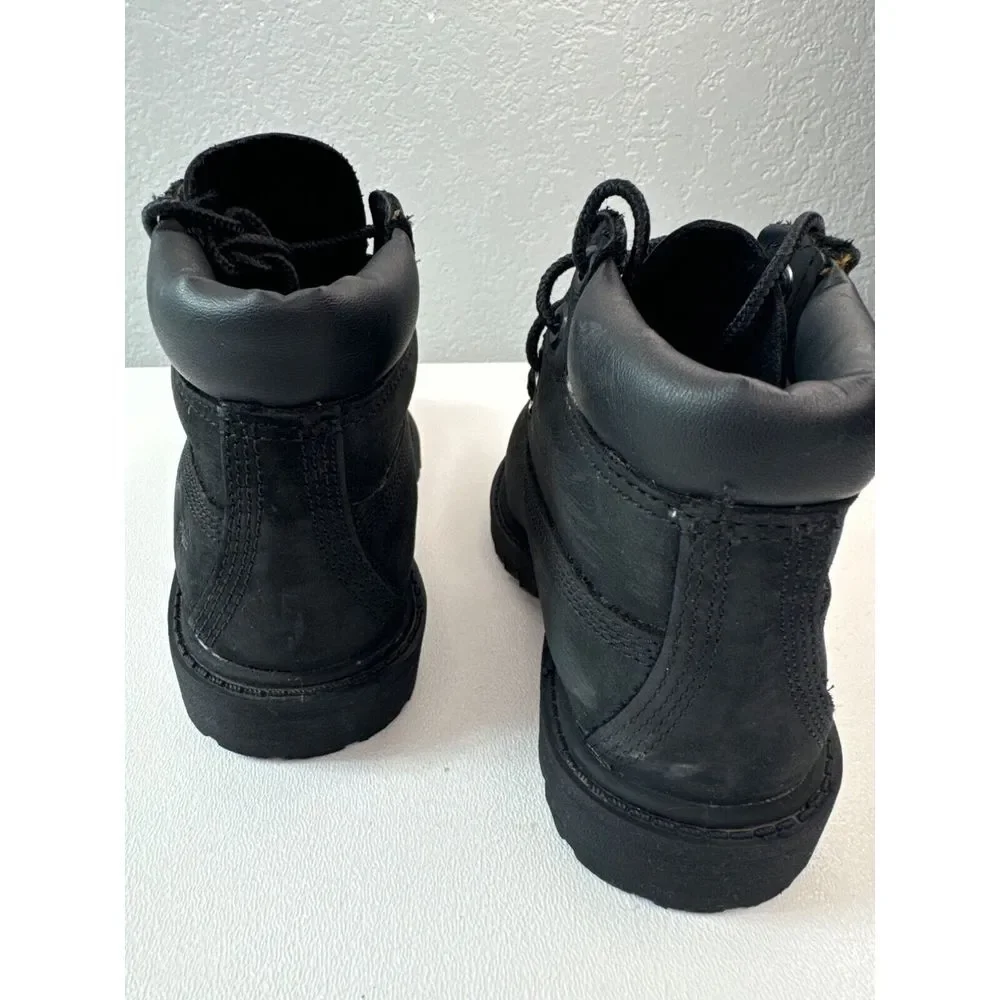 Timberland Premium Waterproof‎ Black Leather Boots Kids Size 8 Construction